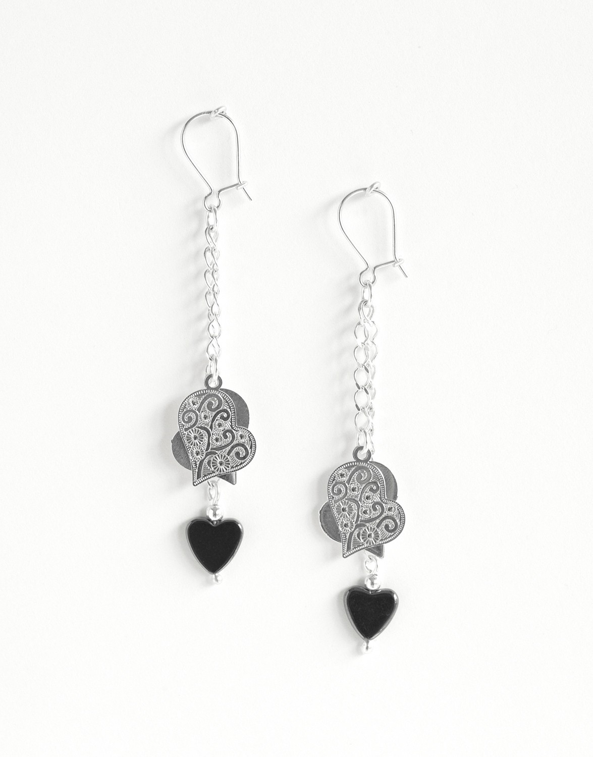 Boucles d'oreilles Euterpe Hématite coeur